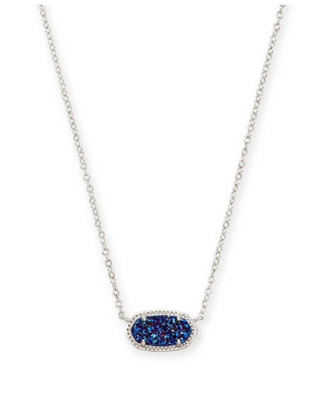 Kendra Scott Elisa Silver Pendant Necklace In Indigo Blue Drusy